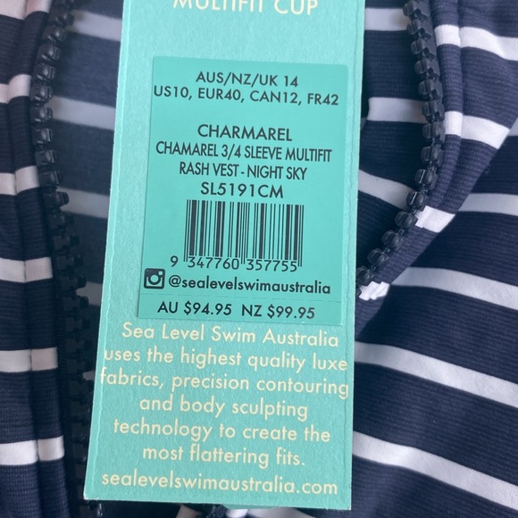 Sea Level Swim Australia Charmarel 3/4 sleeve swim top size 10 - Picture 9 of 9